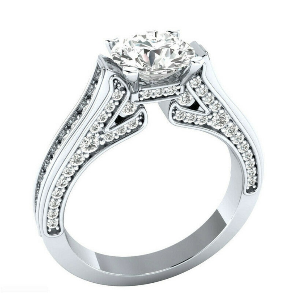 925 Silver Round Cut White Sapphire Ring New - Picture 1 of 5